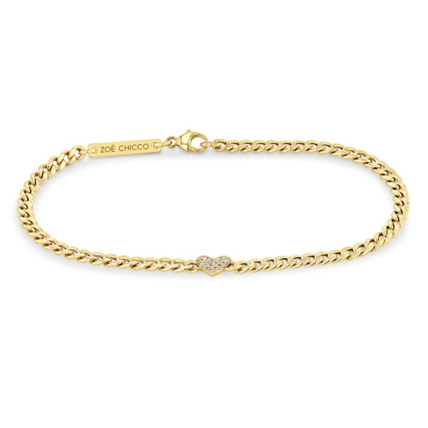 Pavé Diamond Heart Small Curb Chain Bracelet