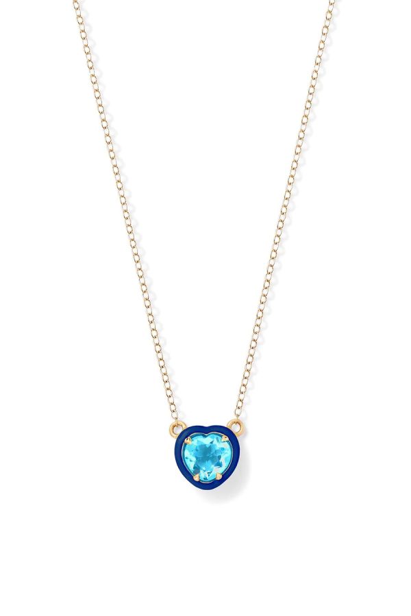Blue Topaz Heart Cocktail Necklace in 14K Yellow Gold