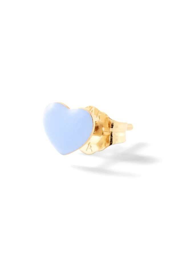 Mini Light Blue Puffy Heart Stud in 14K Yellow Gold