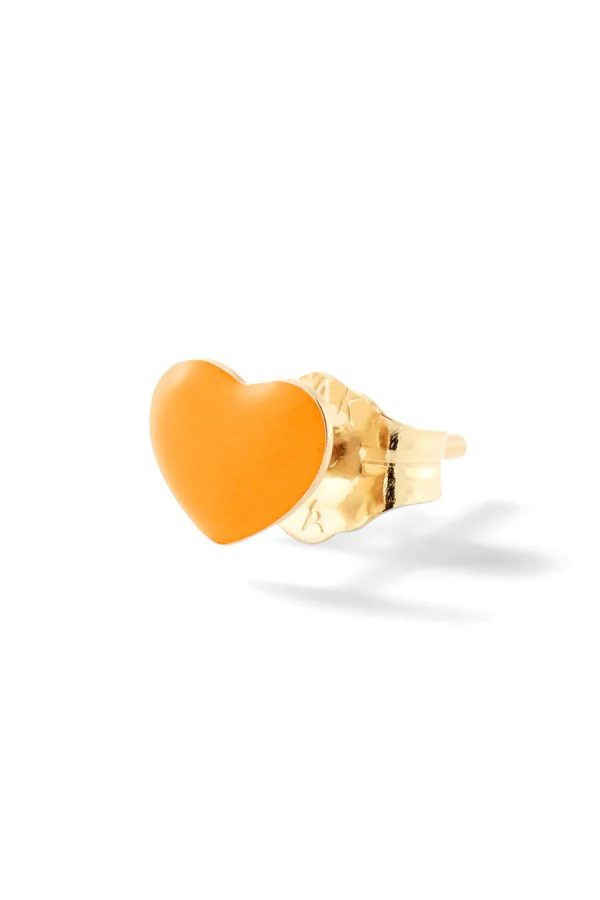 Mini Neon Orange Puffy Heart Stud in 14K Yellow Gold