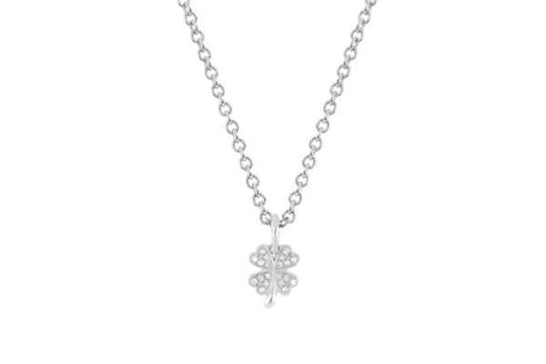 Mini Diamond Clover Necklace in 14K White Gold