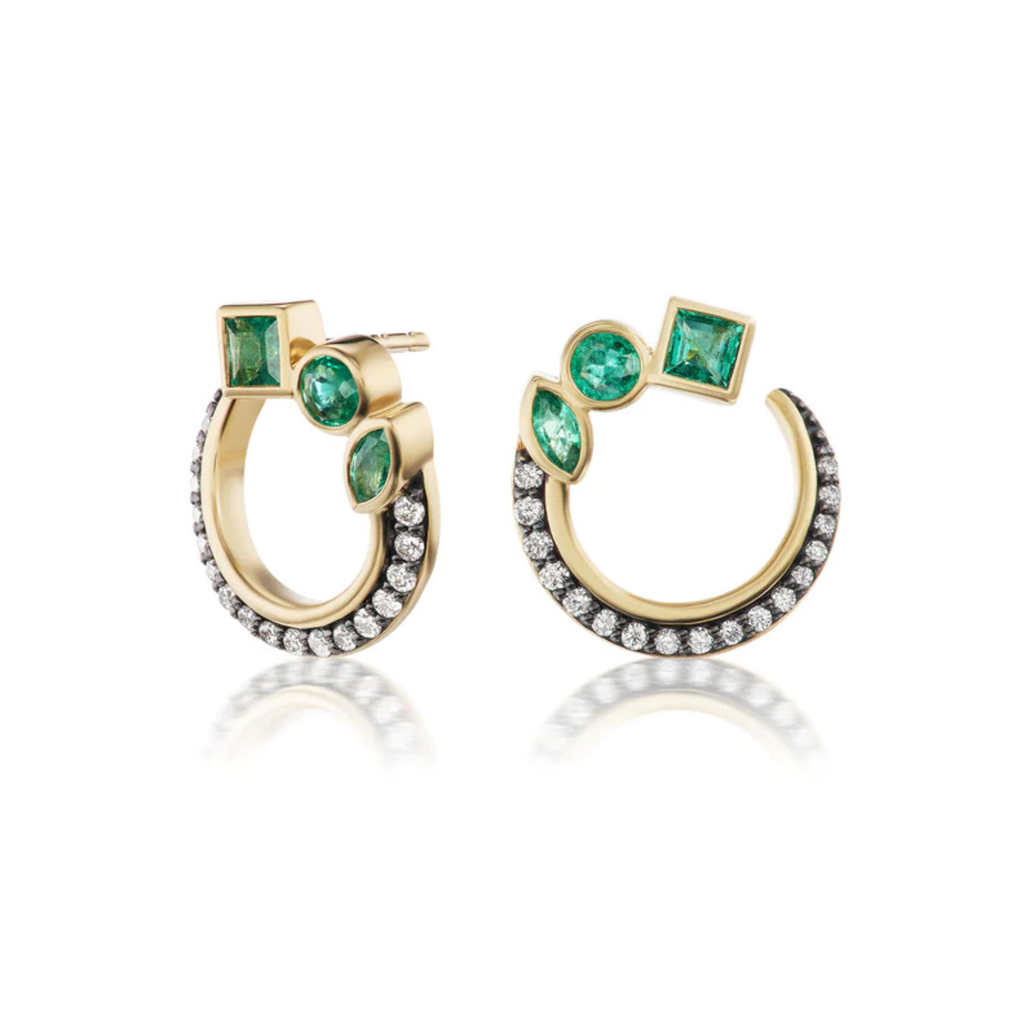Emerald Monroe Mini Bezel Crescent Earrings in 18K Yellow Gold