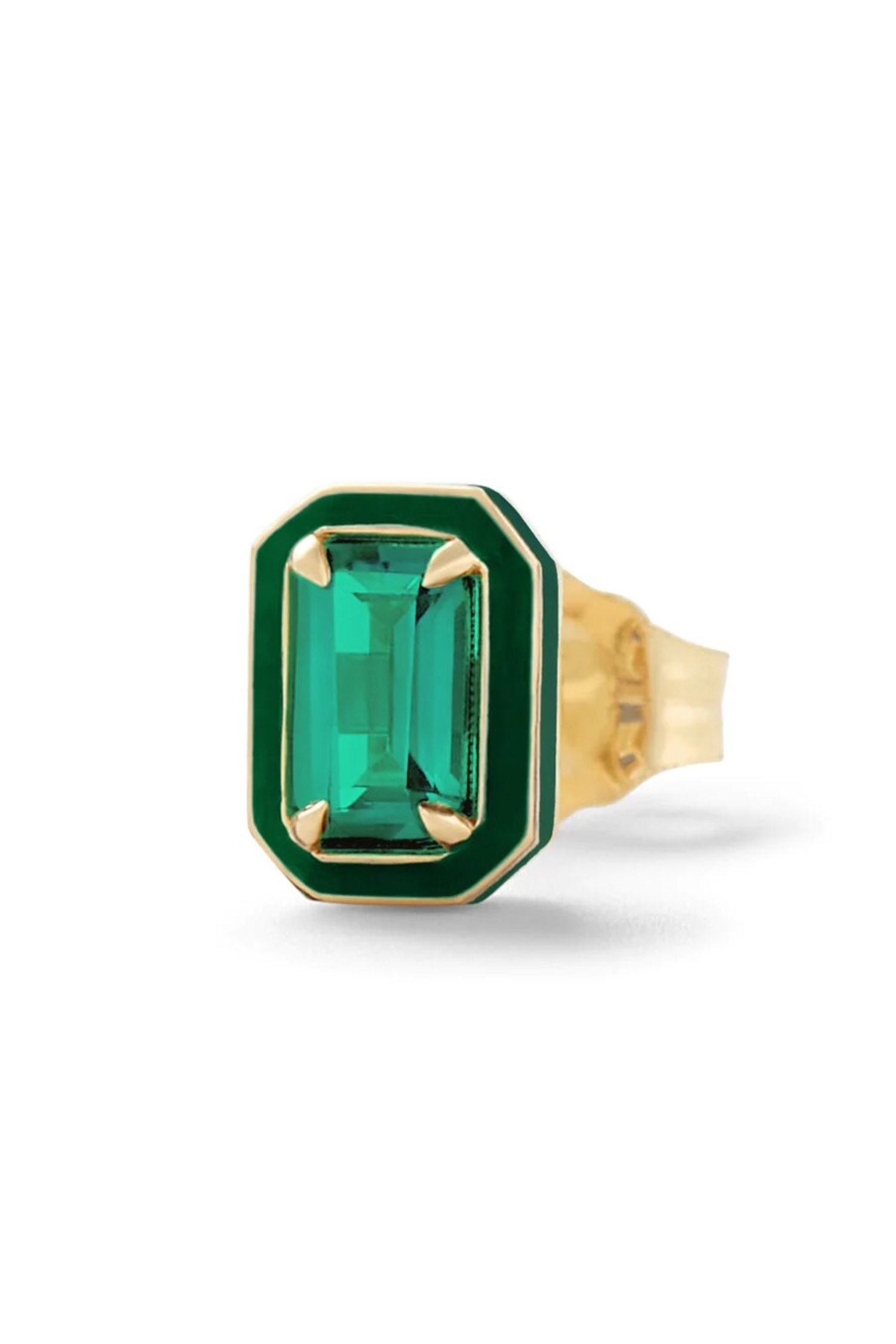 Mini Rectangular Emerald Cocktail Stud in 14K Yellow Gold