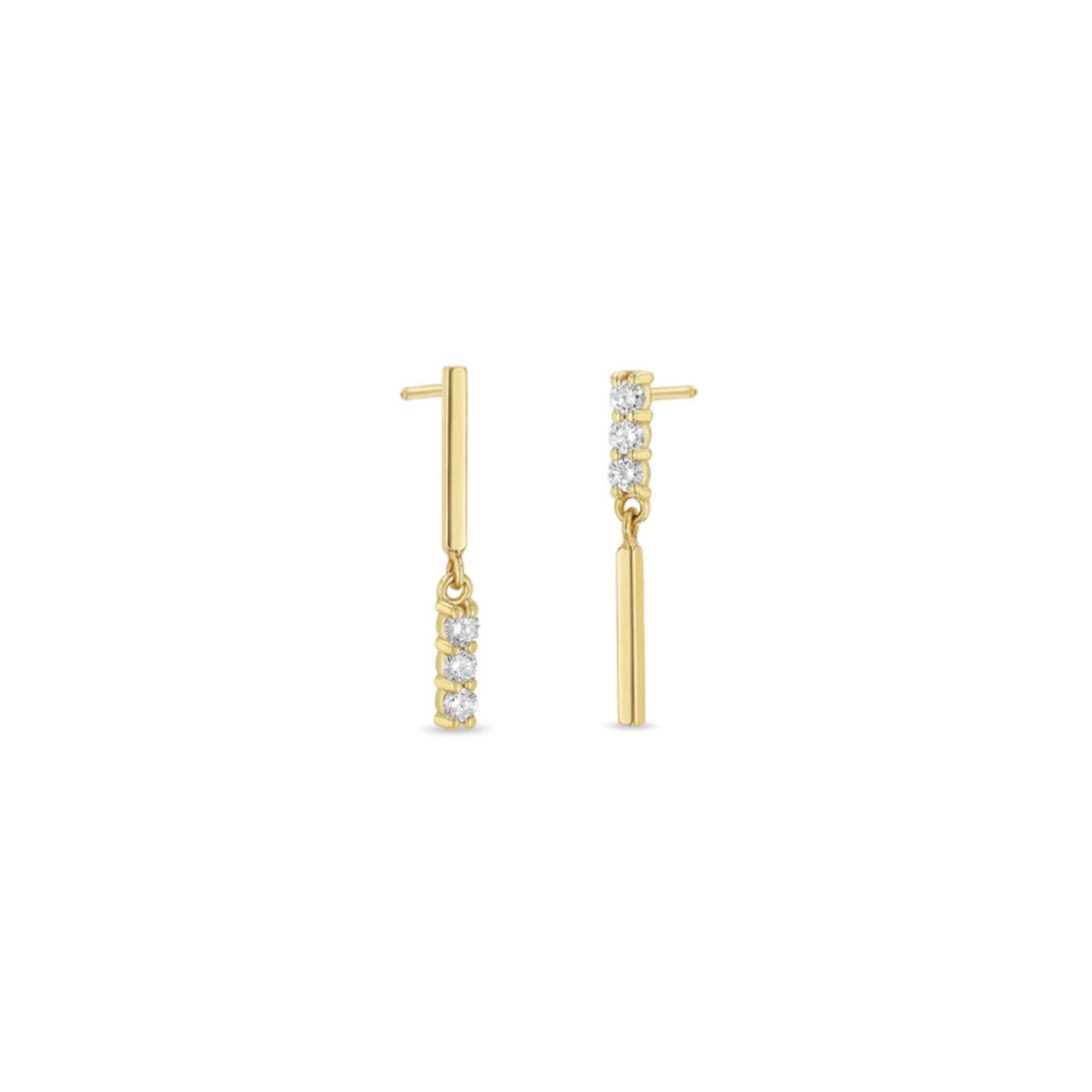 Diamond 2 Bar Drop Earrings in 14K Yellow Gold
