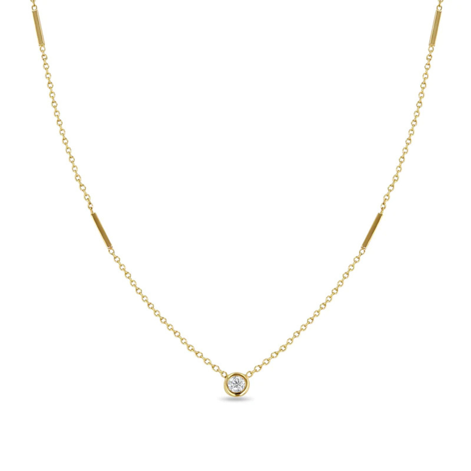 4 Horizontal Bars Necklace with a Floating Diamond in 14K Yellow Gold