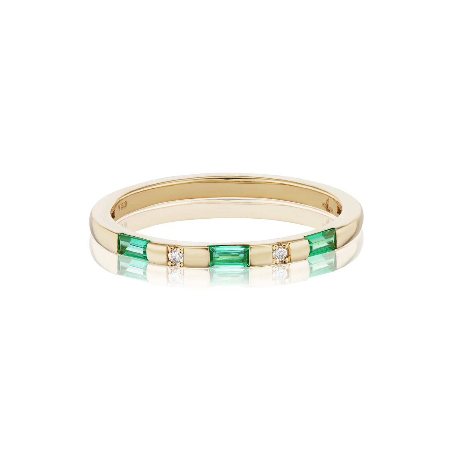 Emerald and Diamond Singe Row Tarot Baguette Band in 18K Yellow Gold