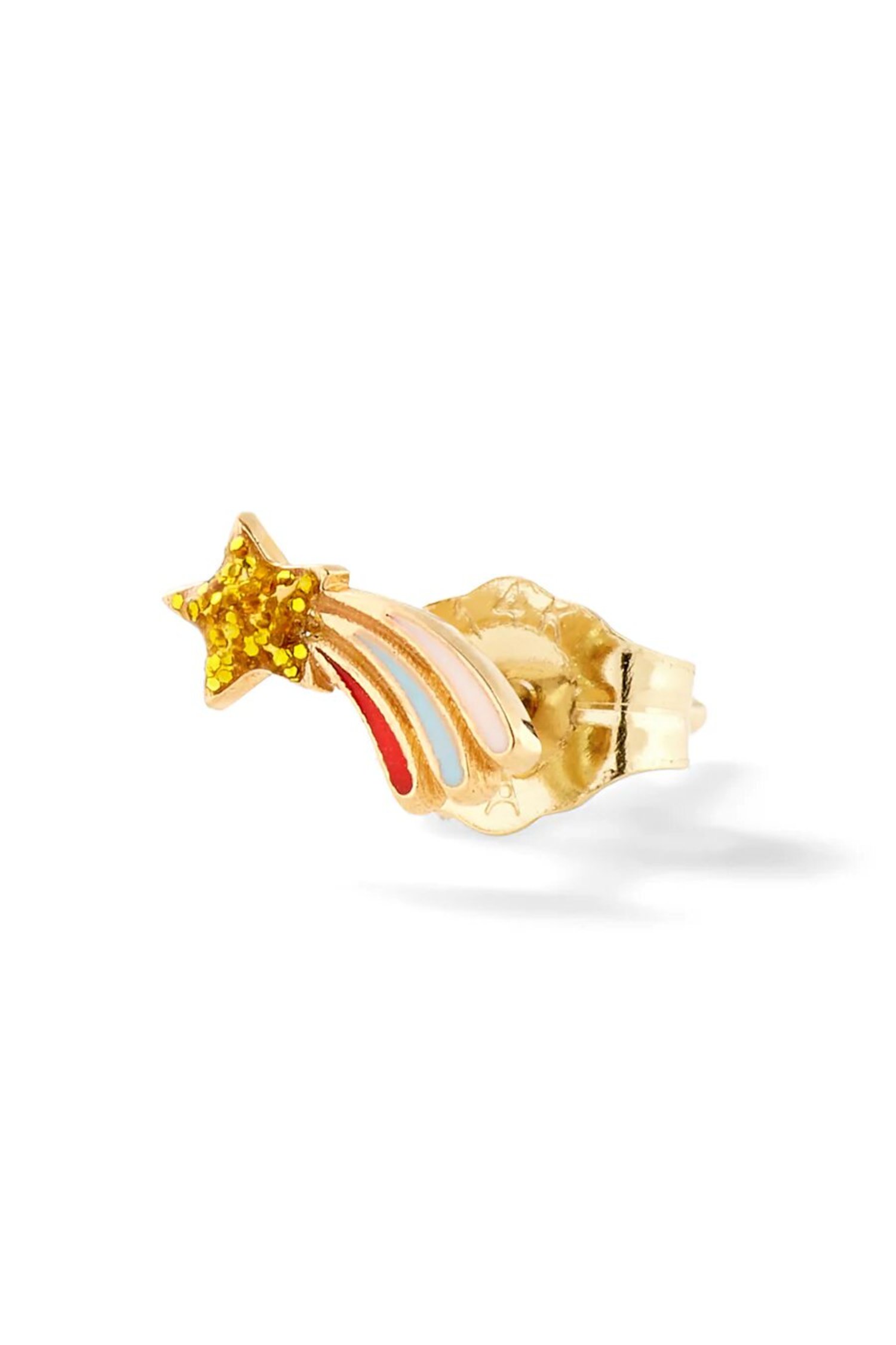(Single) Gold Glitter Shooting Star Stud in 14K Yellow Gold