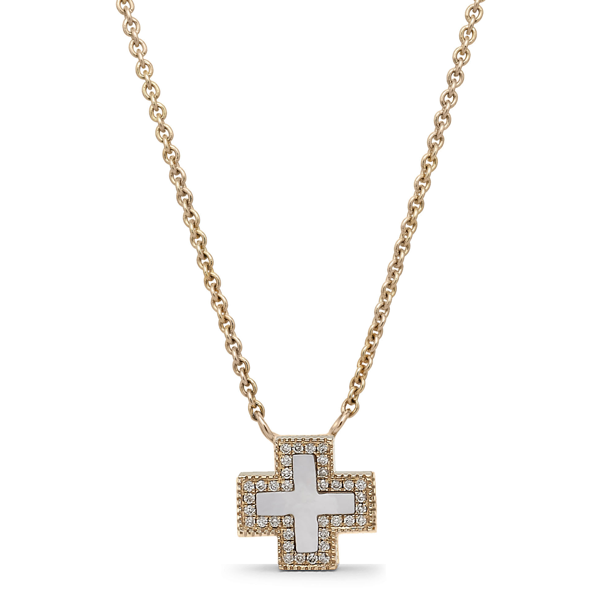 Pave Mother Of Pearl Inlay Heirloom Necklace in 14K Gold