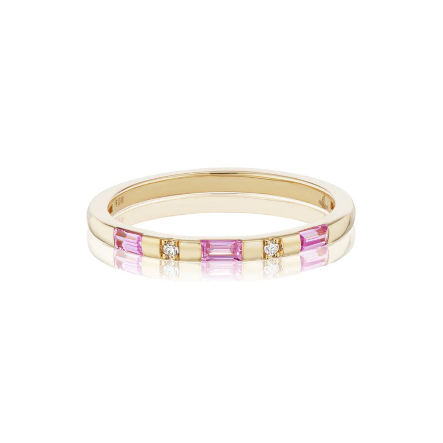 Pink Sapphire and Diamond Singe Row Tarot Baguette Band in 18K Yellow Gold