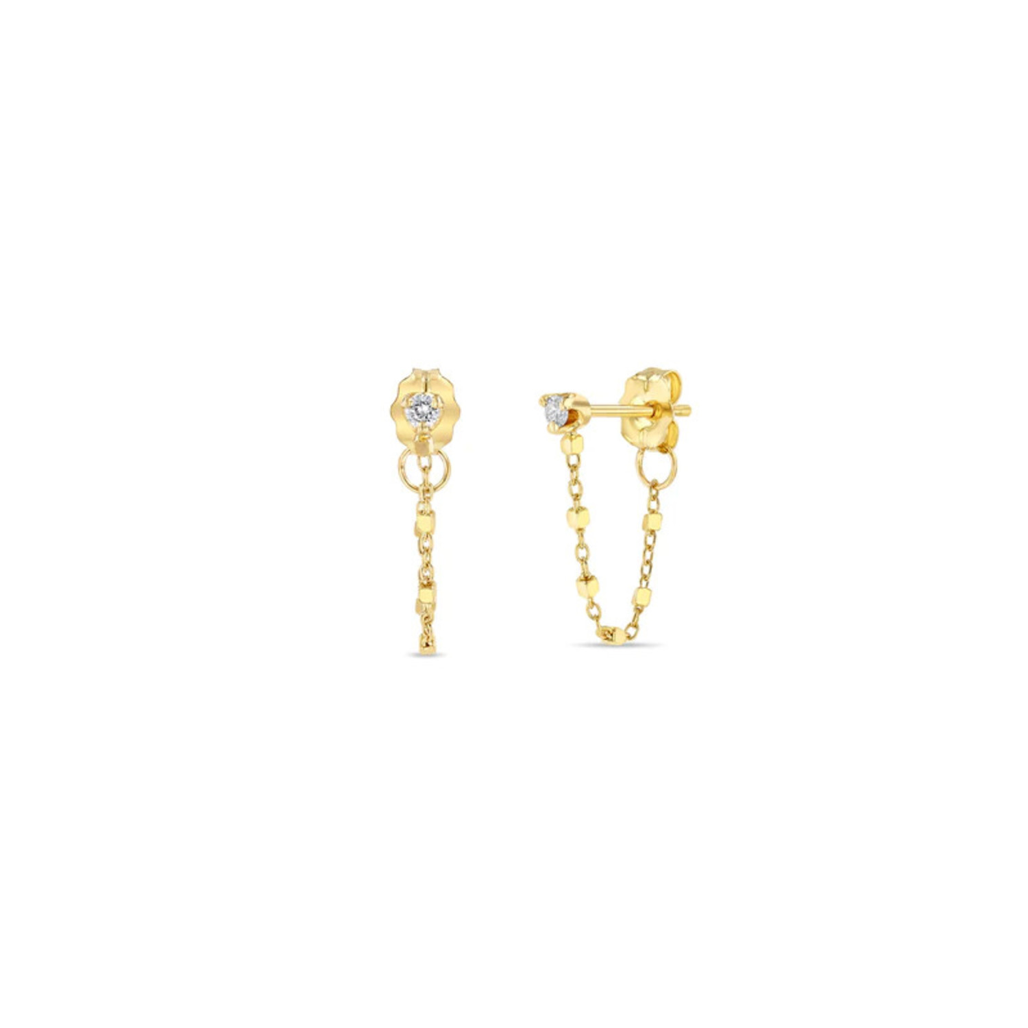 Diamond Square Bead Chain Huggie Earrings in 14K Yellow Gold (Pair)