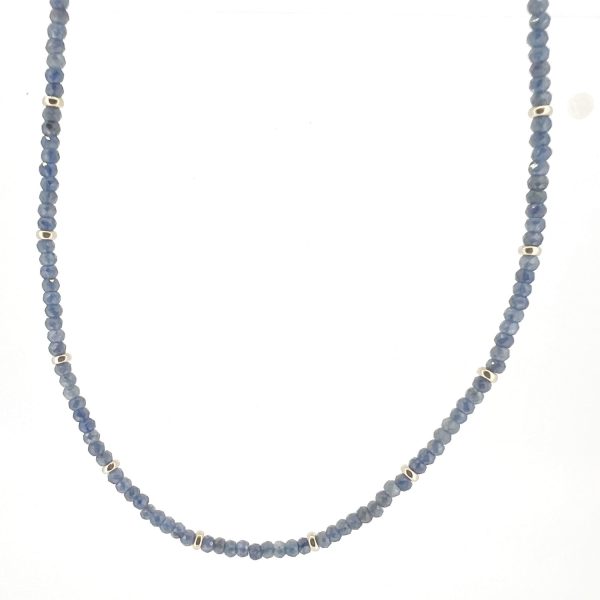 Blue Sapphire Birthstone Necklace with Gold Rondelles