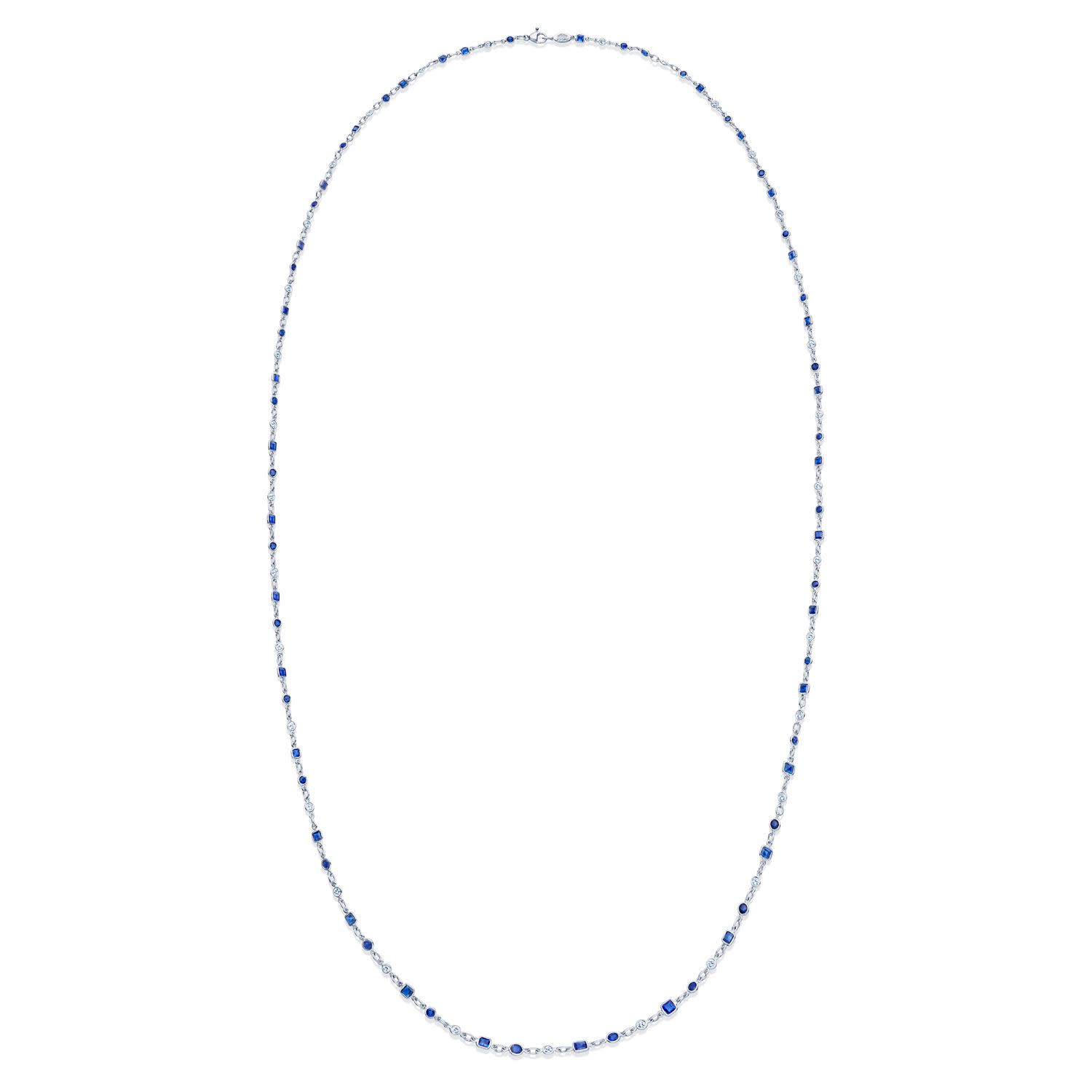 Sapphire and Diamond String Necklace in Platinum