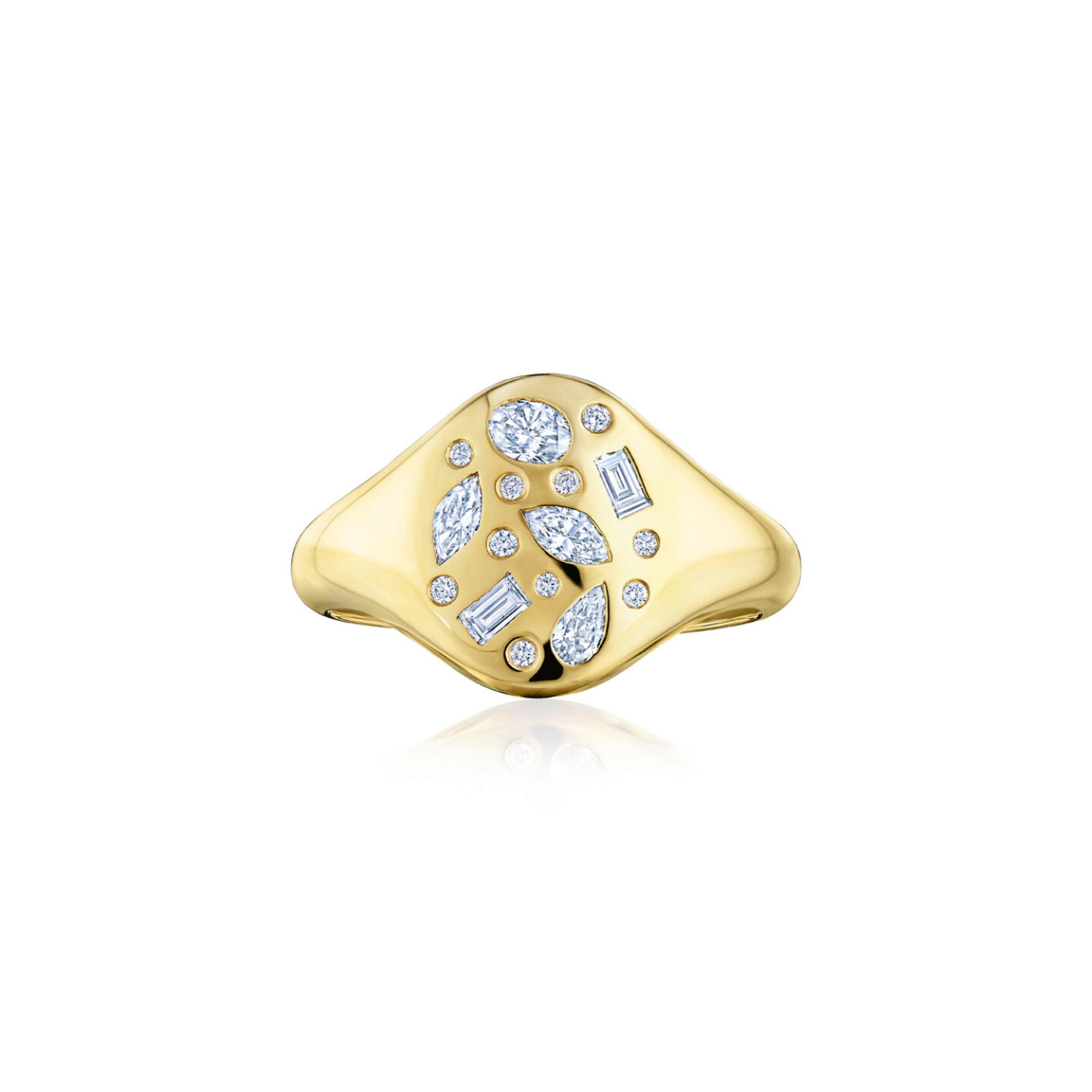 Small Diamond Cobblestone Signet Ring in 18K Yellow Gold
