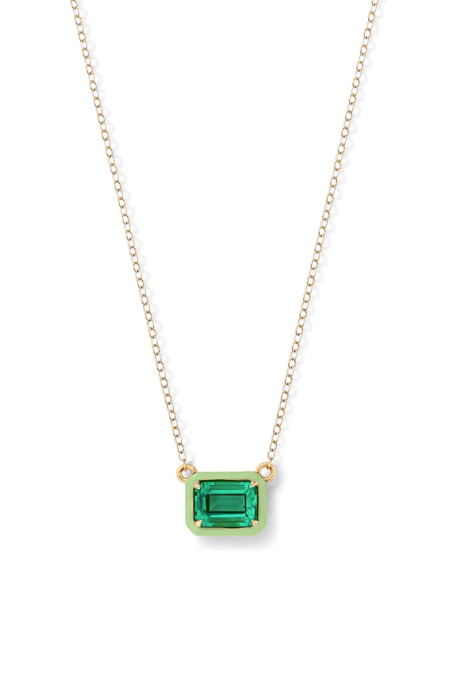 Emerald Rectangular Cocktail Necklace in 14K Yellow Gold