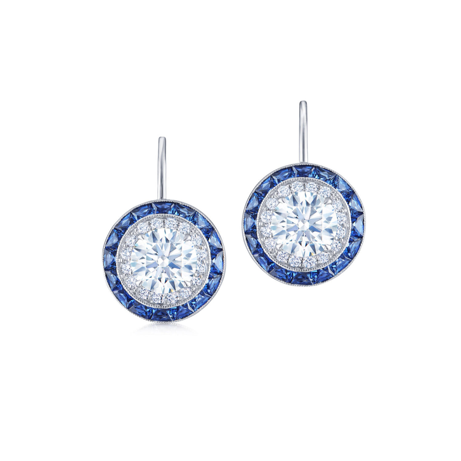 Diamond and Sapphire Silhouette Drop Earrings in 18K White Gold