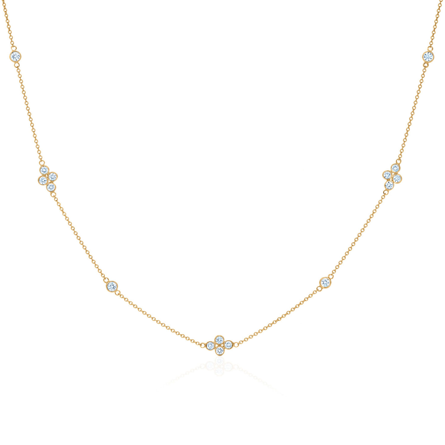 18″ Small Diamond Strings Quads Necklace in 18K Yellow Gold