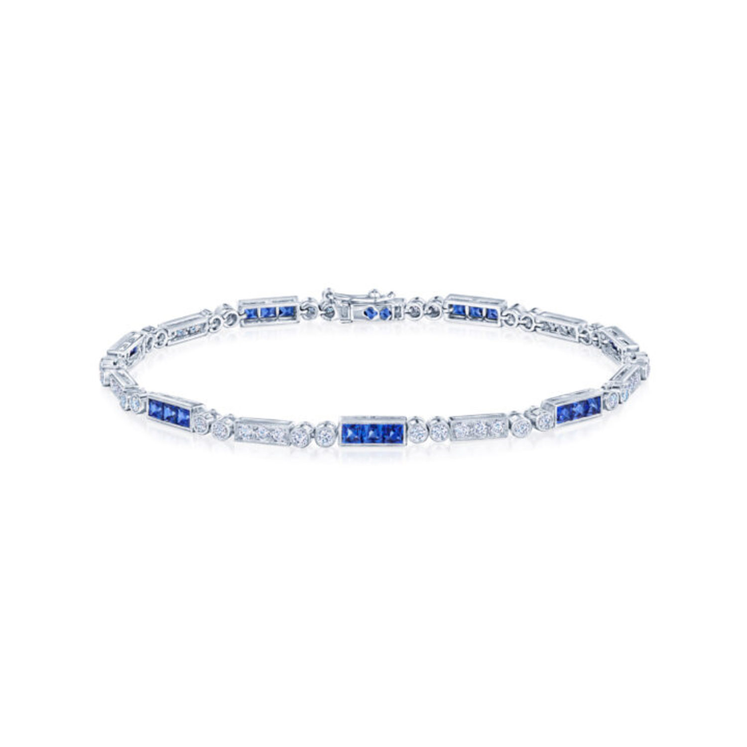Diamond and Sapphire Splendor Line Bracelet in 18K White Gold