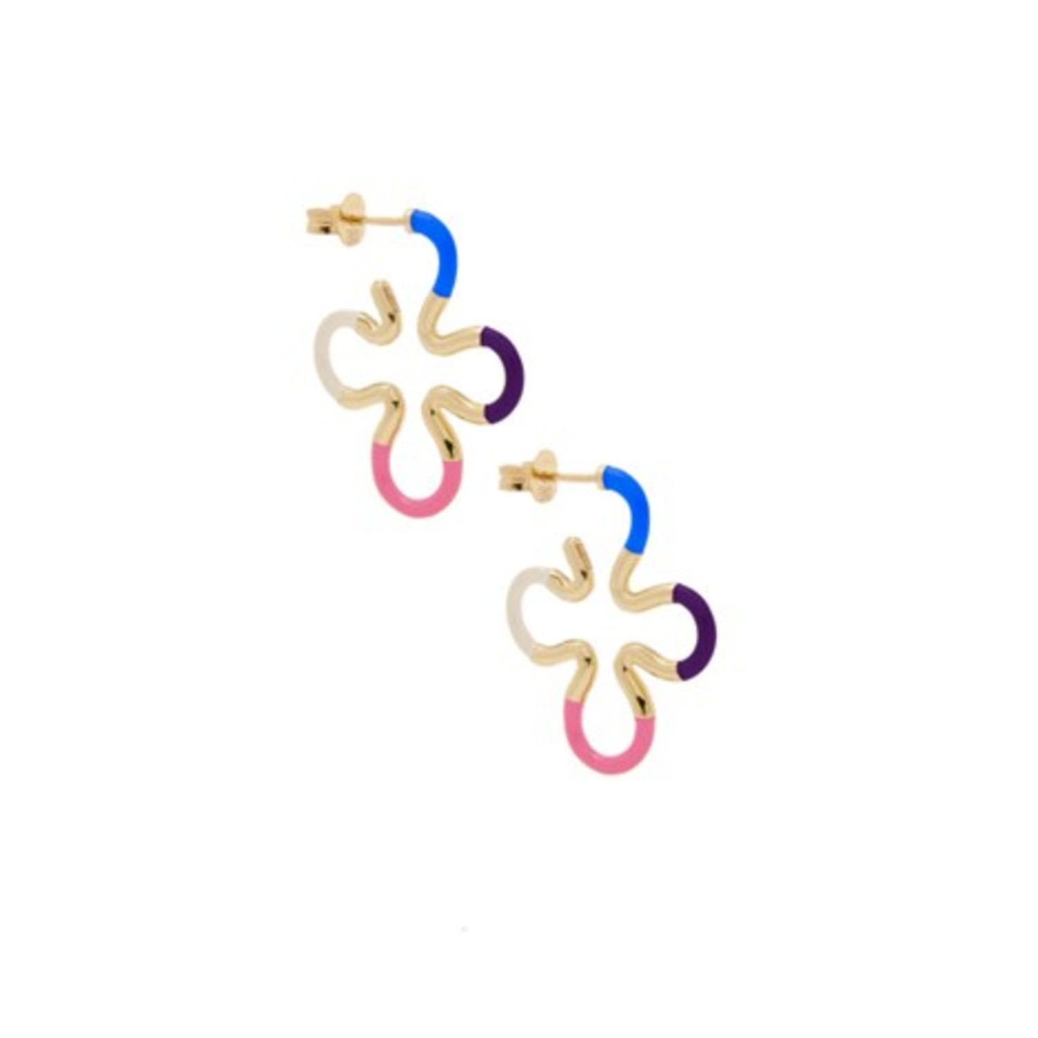Multi-Colored B Floral Earrings in 9K Yellow Gold
