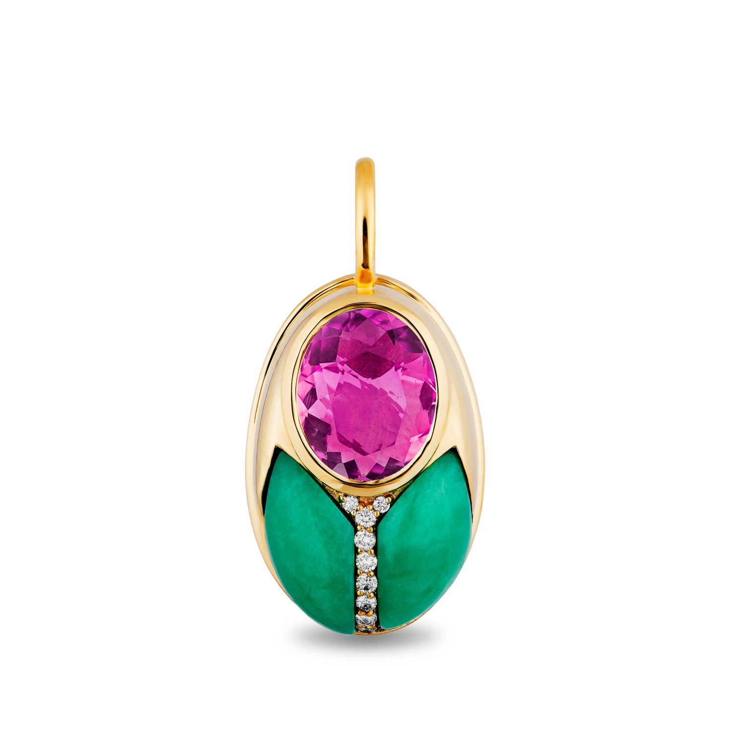 Big Love Bug Pendant in Chrysoprase and Pink Topaz in 14K Yellow Gold