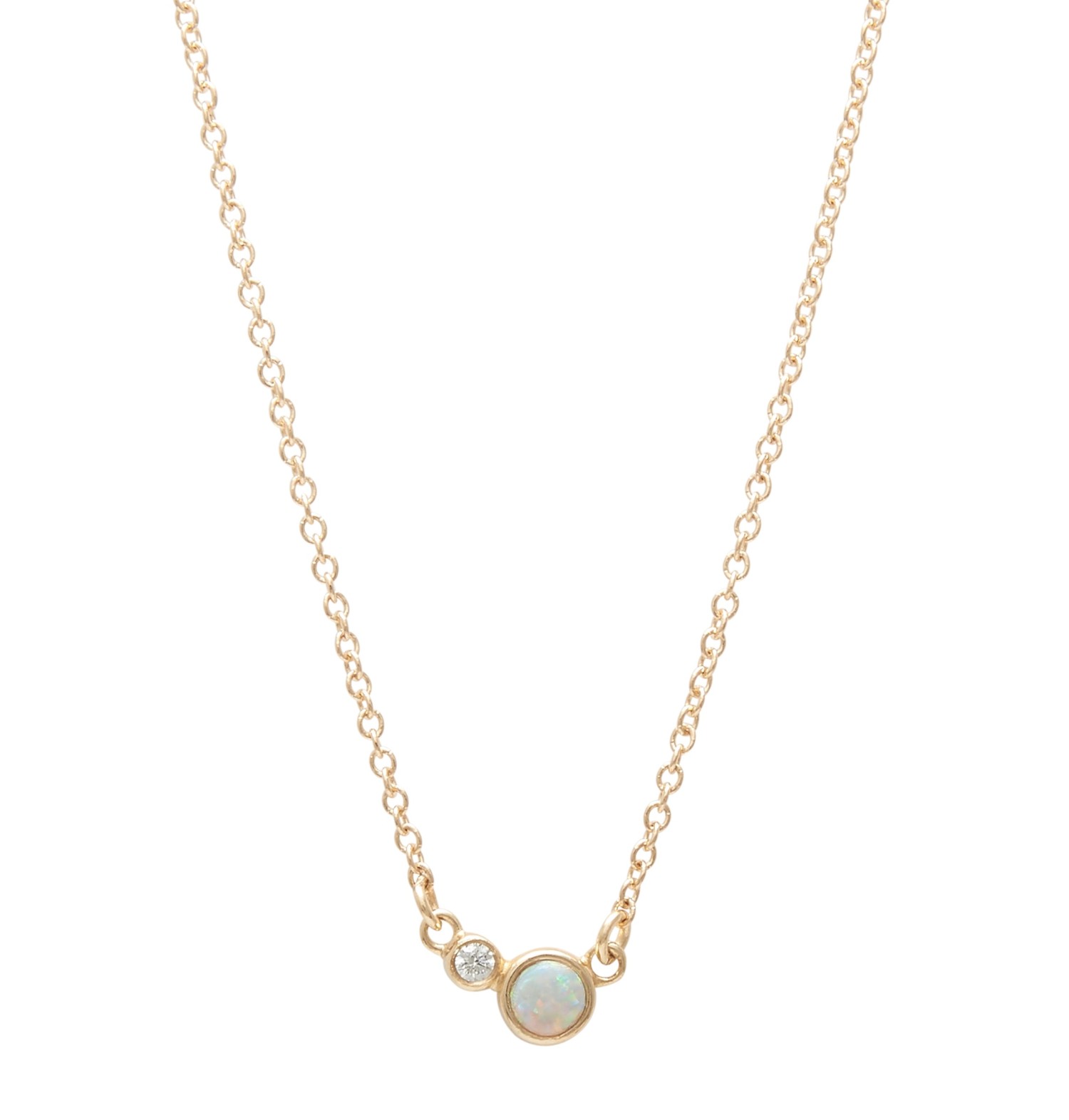Mini Capella Necklace with Opal and Diamond in 14K Yellow Gold