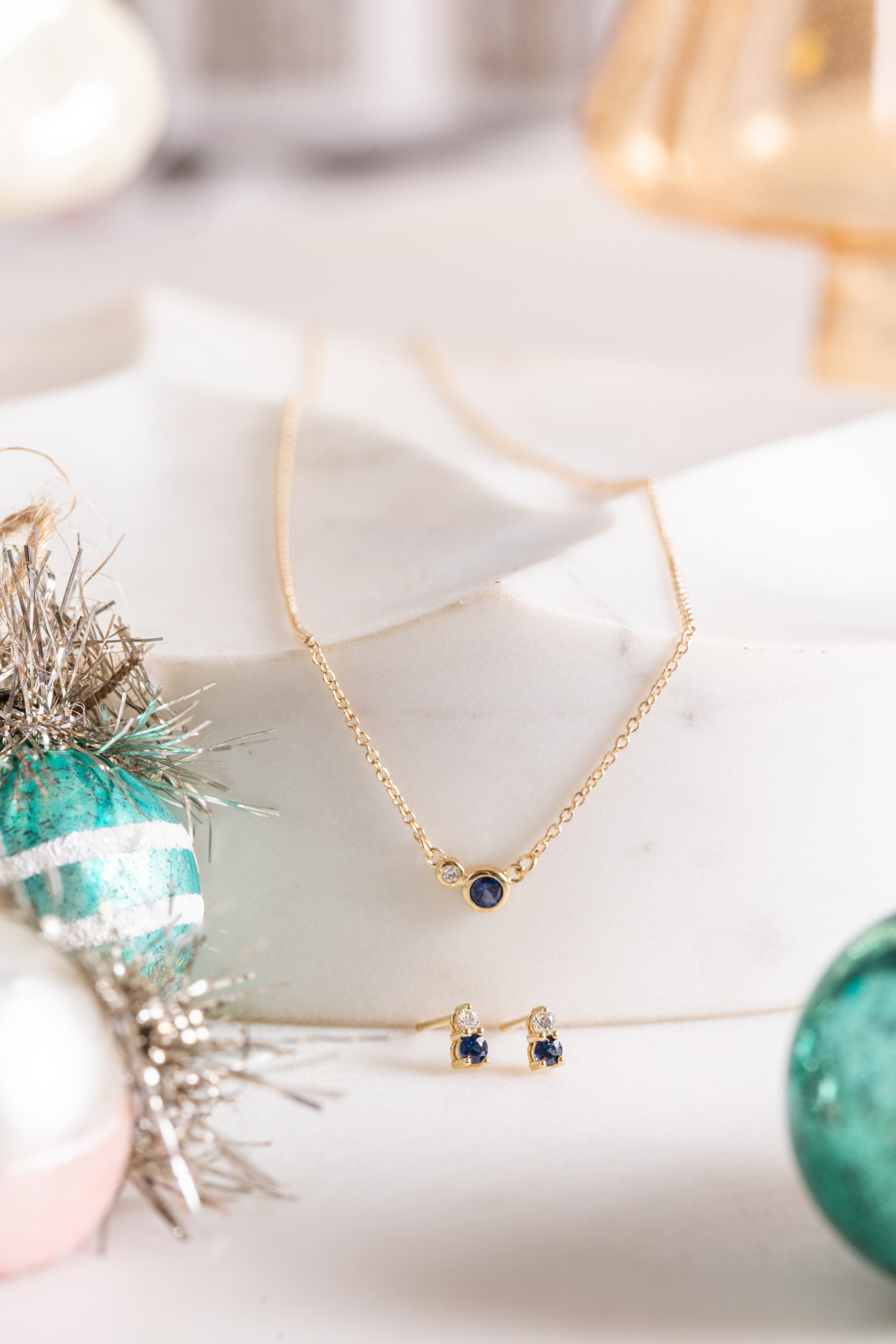 Mini Capella Necklace and Studs Bundle with Sapphire and Diamond