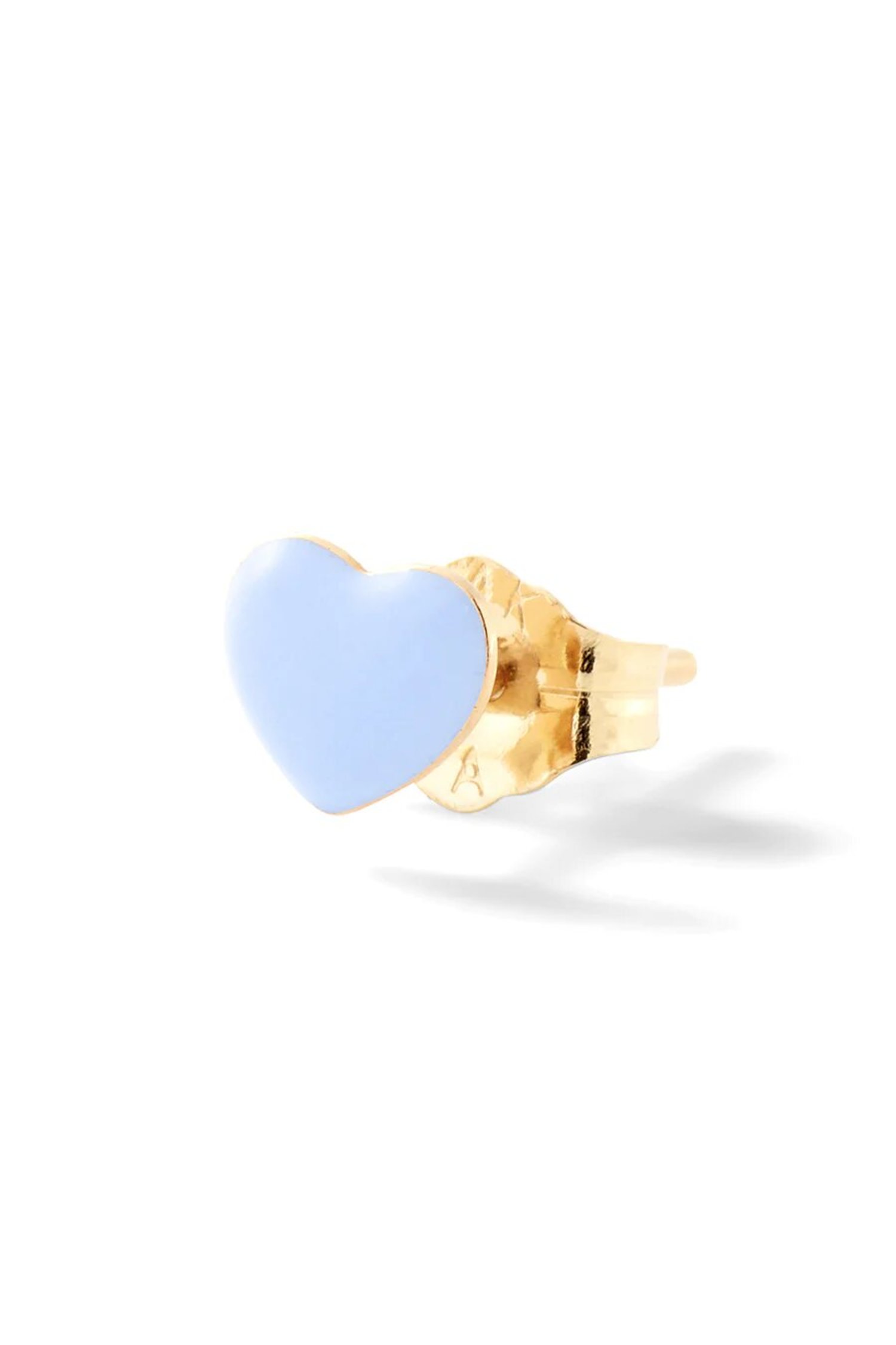 (Single) Mini Light Blue Puffy Heart Stud in 14K Yellow Gold