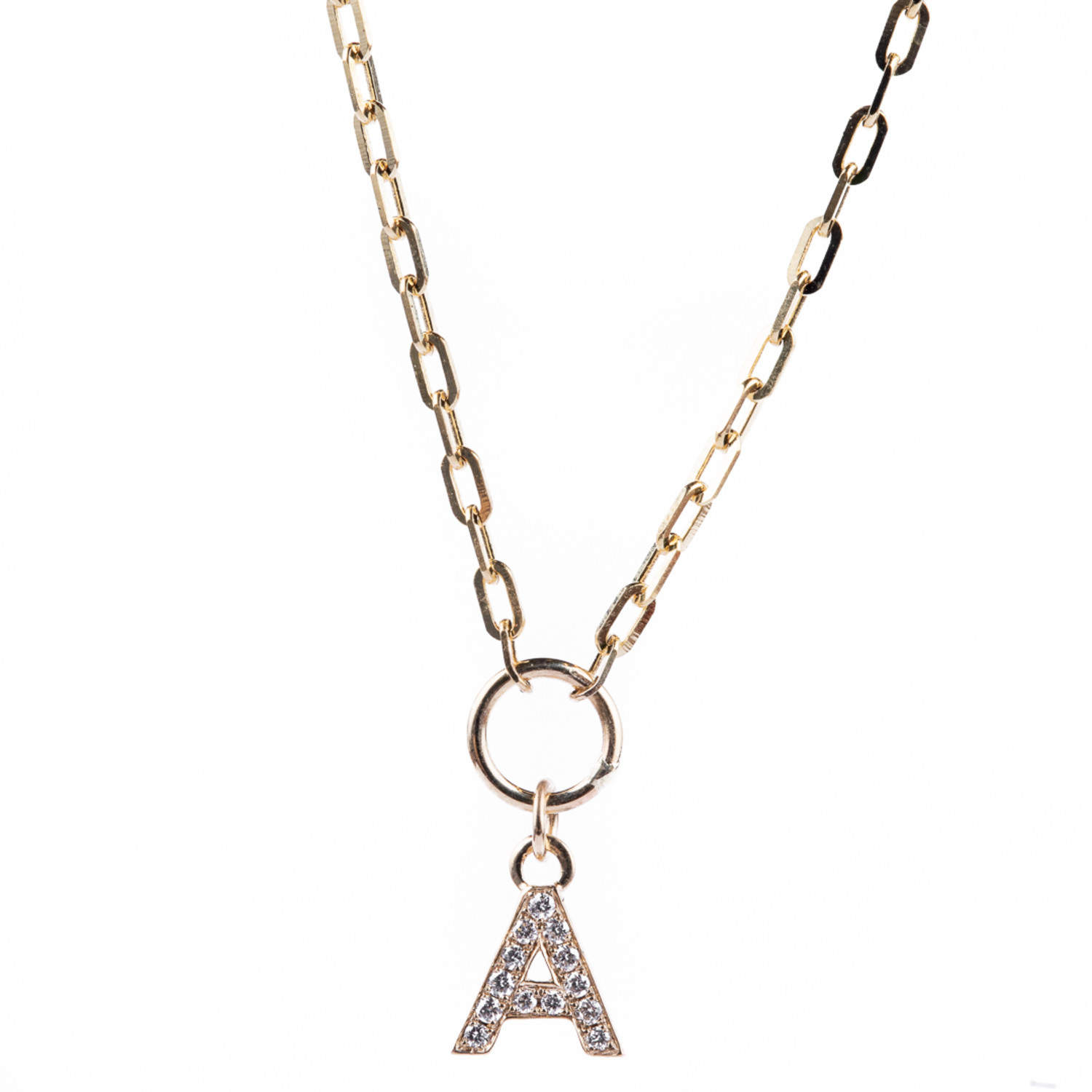 Pave Dangle Letter Necklace 14k Yellow Gold