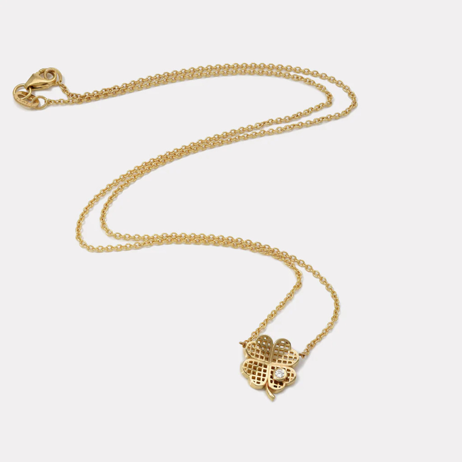 Petite Waffle Clover Pendant in 14K Yellow Gold