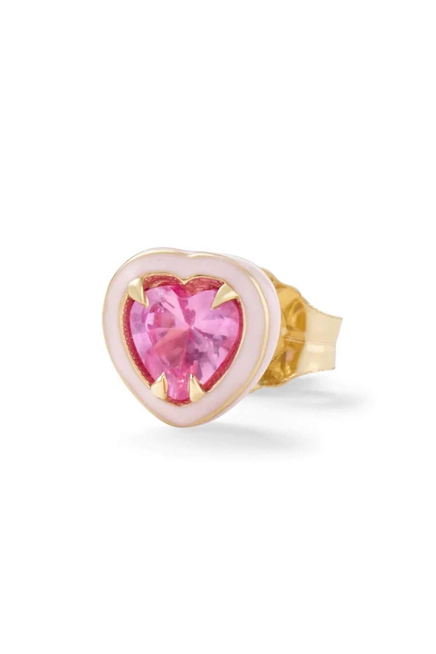 Mini Pink Sapphire Heart Cocktail Stud in 14K Yellow Gold