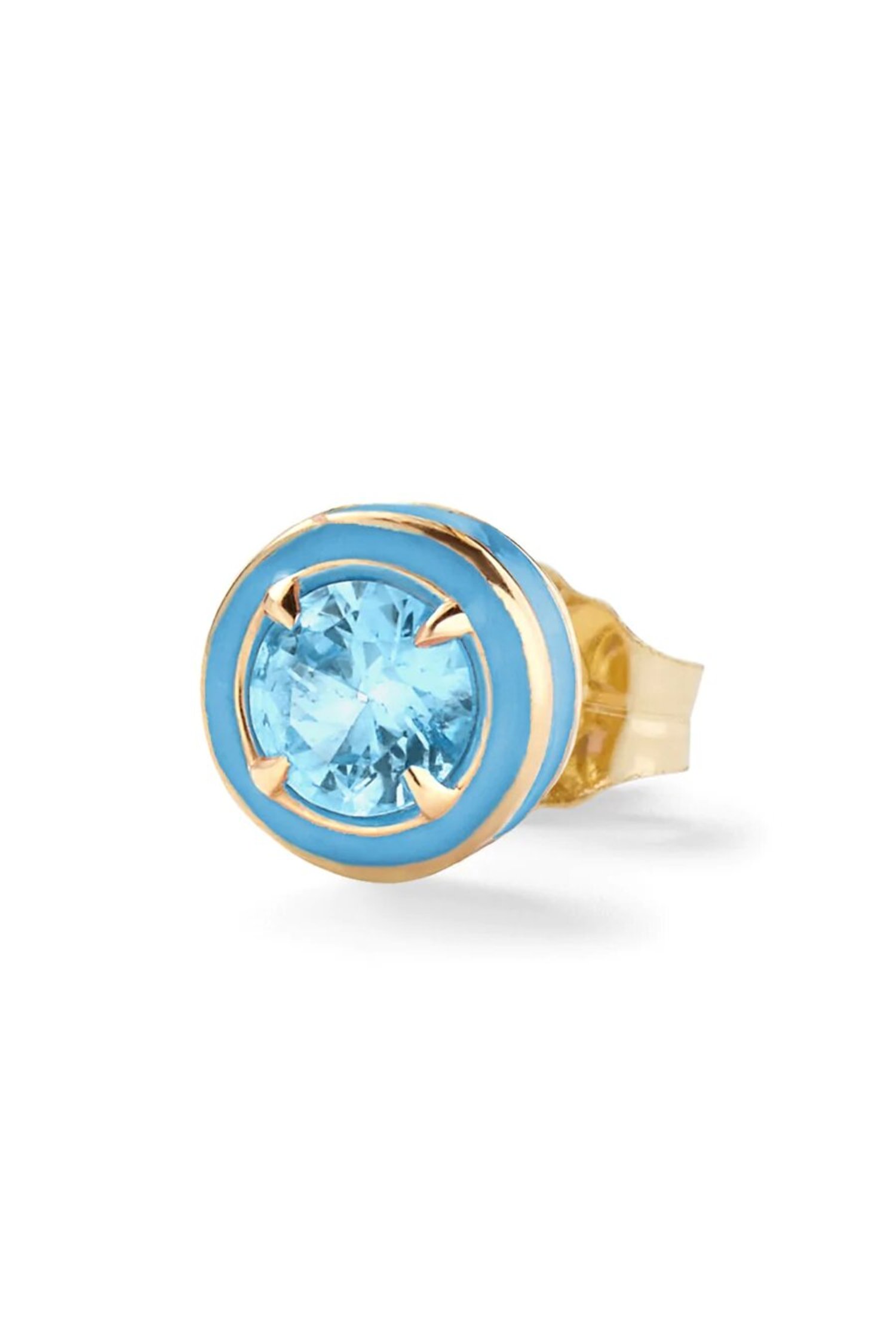 Mini Round Blue Topaz Cocktail Stud in 14K Yellow Gold