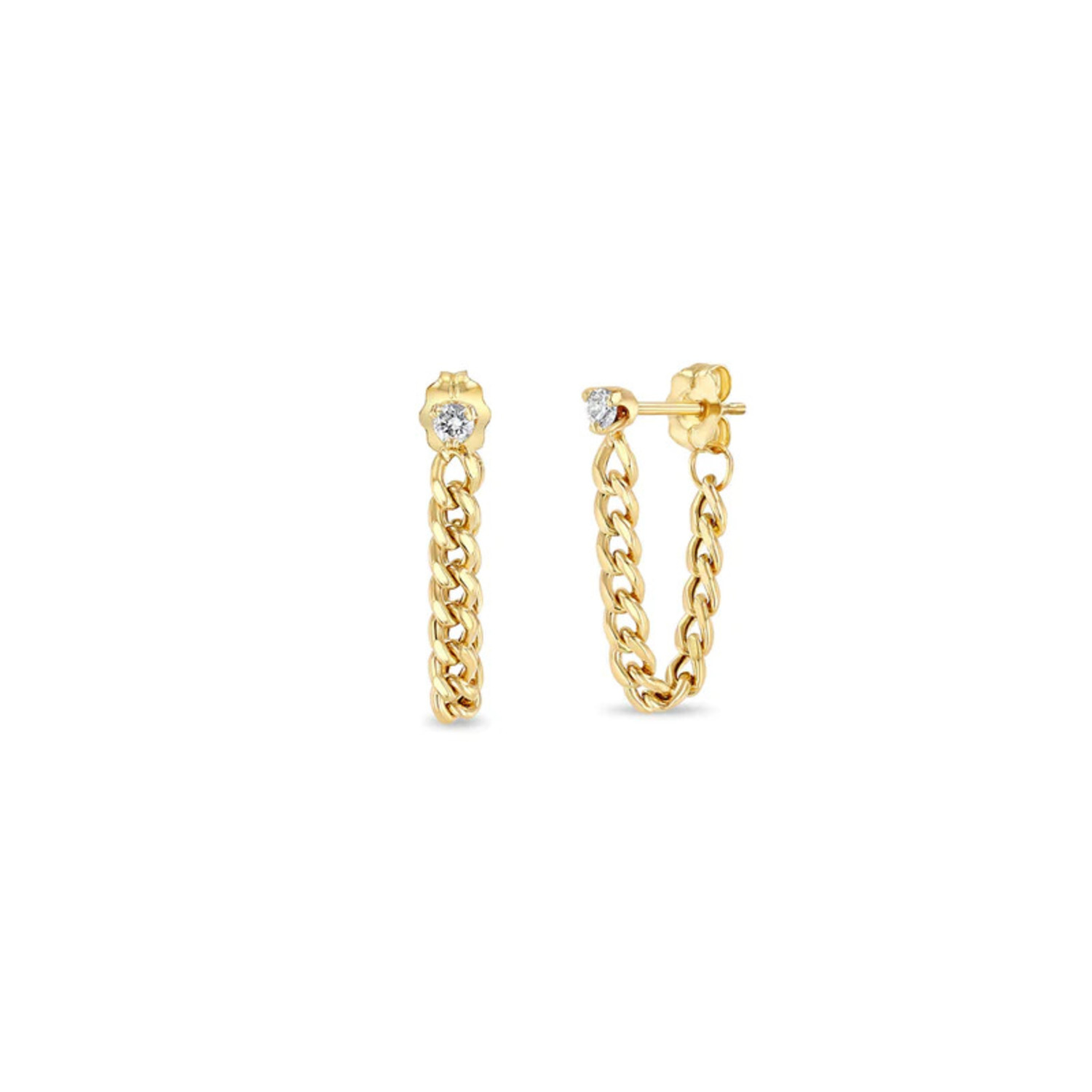 Small Diamond Curb Chain Earrings in 14K Yellow Gold