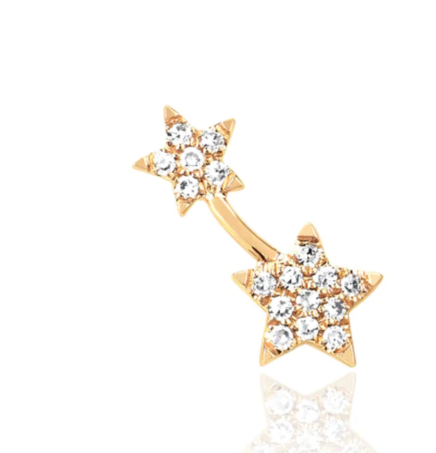 (Single – Left) Diamond Double Star Stud Earring in 14K Yellow Gold