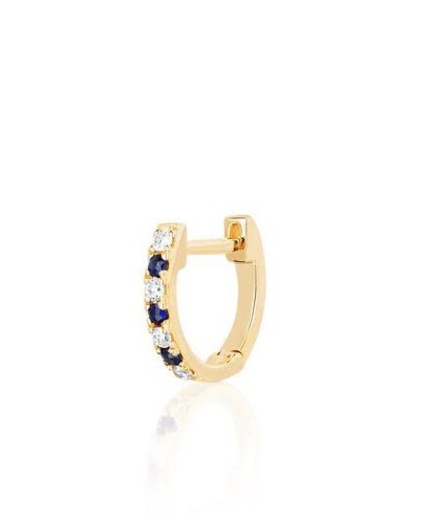 (Single) Mini Diamond & Blue Sapphire Dot Huggie in Yellow Gold
