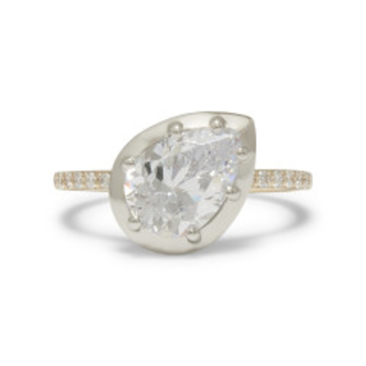 Pear Illusion Engagement Ring Setting with Pave Band with Platinum Head