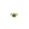 Cushion Cut Emerald One of A Kind Lenox Pinky Ring with Neon Yellow Enamel Size 3.5