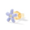 (Single) Tiny Wildflower Stud in 14K Yellow Gold, White Diamond, and Violet Enamel