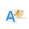 (Single) Enamel "N" Letter Stud in 14K Yellow Gold and Neon Blue Enamel