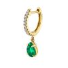 Single Diamond Huggie with Pear-Shaped Emerald Drop in 18K Yellow Gold