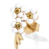 (Single) White Bouquet of Flowers Stud in 14K Yellow Gold