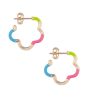 B Mini Gold Earrings in Pink Green and Blue Enamel