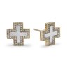 Pave Mother of Pearl Inlay Heirloom Studs 14K Yellow Gold