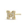 Pave Diamond Initial Letter Stud M 14K Yellow Gold