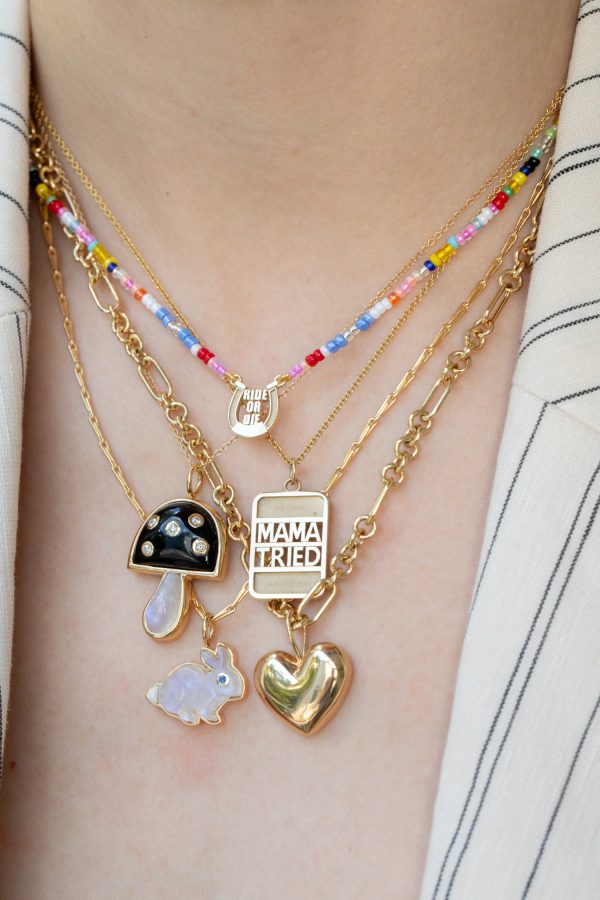 Mini Beaded Ride or Die Necklace in 14K Yellow Gold - M. Flynn