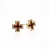 Pave Tigers Eye Inlay Heirloom Studs 14K Yellow Gold