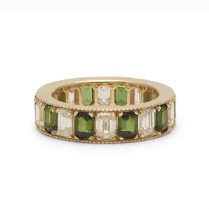 Emerald Cut Heirloom Band with Alternating Tourmaline and Diamonds