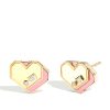 Mini Heart Studs with Pink Opal in 18K Yellow Gold