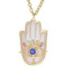 Moonstone Hamsa Pendant in 18K Yellow Gold with Multi Colored Sapphires