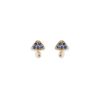 Micro Mushroom Studs in 18K Yellow Gold with Blue Sapphires