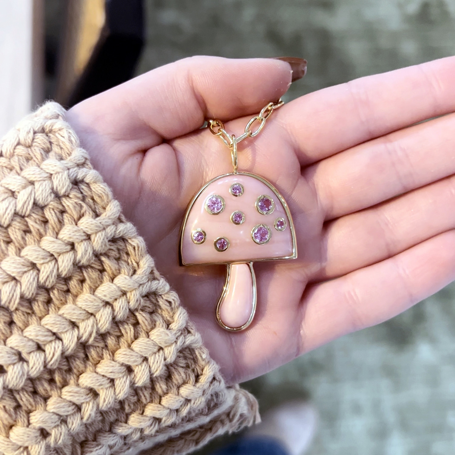 Large Mushroom Pendant in Pink Opal with Ombre Pink Sapphire M. Flynn
