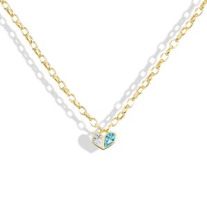 Medium Heirloom Sweetheart Necklace with Diamond and Aquamarine on Oval Heirloom Chain